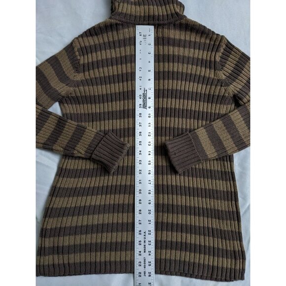 Vintage Gap Sweater Brown Striped 100% Cotton Ribbed Womens Size L - Picture 7 of 9